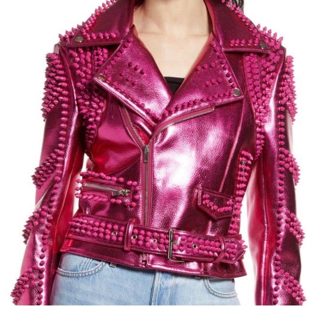 Azalea Wang Studded Pink Leather Jacket